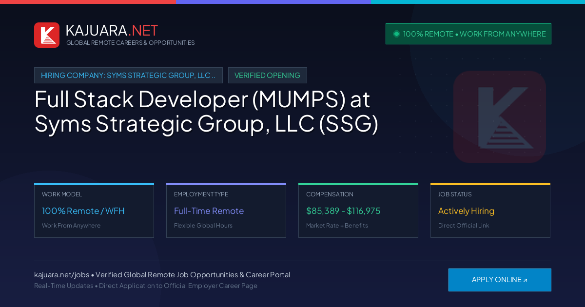 [100% Remote] Full Stack Developer (MUMPS) at Syms Strategic Group, LLC (SSG) – Hiring Now