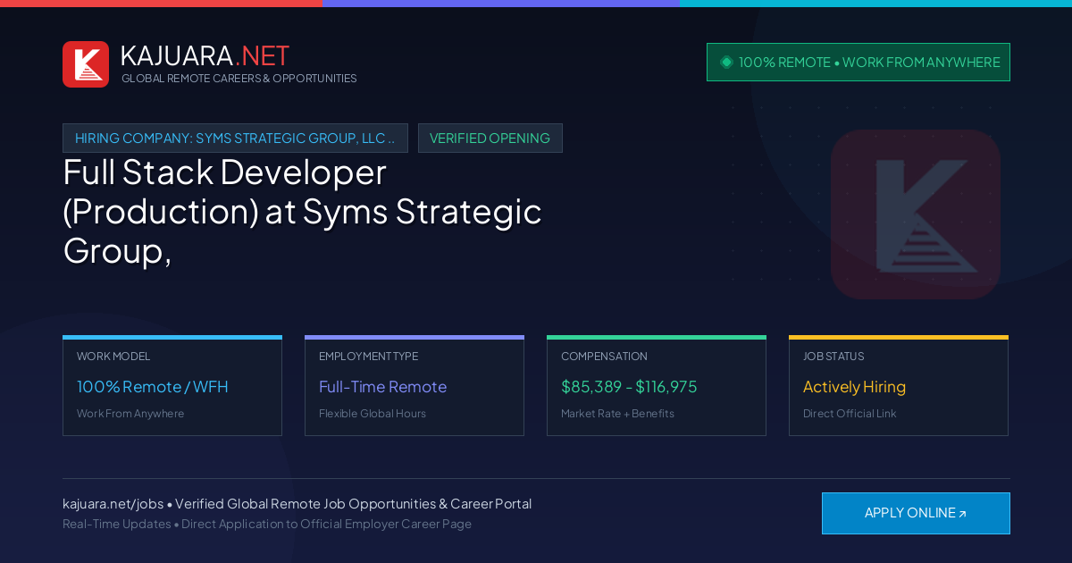 [100% Remote] Full Stack Developer (Production) at Syms Strategic Group, LLC (SSG) – Hiring Now