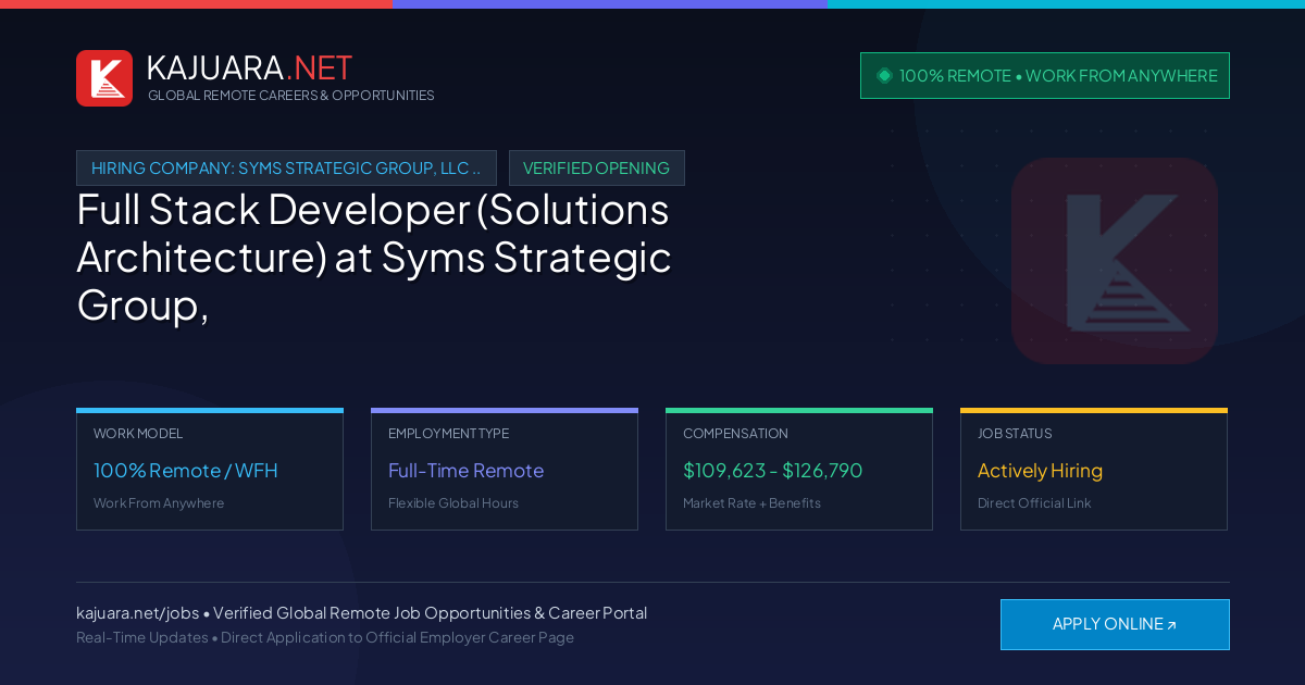 [100% Remote] Full Stack Developer (Solutions Architecture) at Syms Strategic Group, LLC (SSG) – Hiring Now