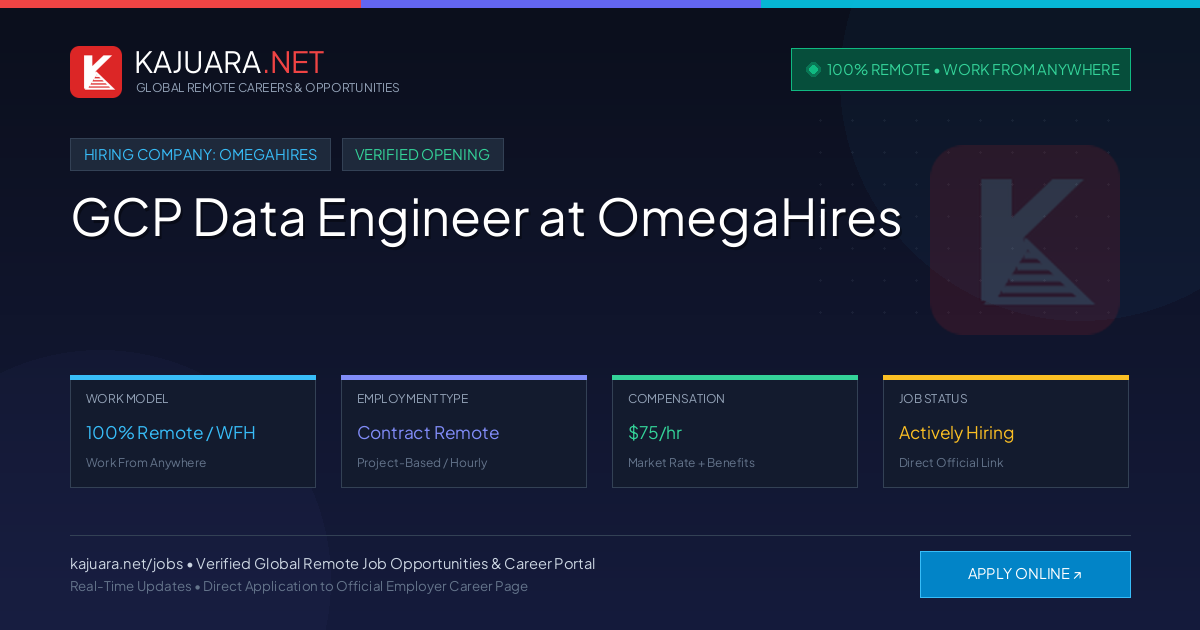 [100% Remote] GCP Data Engineer at OmegaHires – Hiring Now