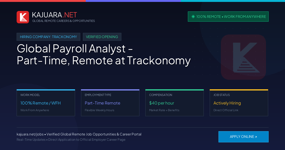 [100% Remote] Global Payroll Analyst - Part-Time, Remote at Trackonomy – Hiring Now