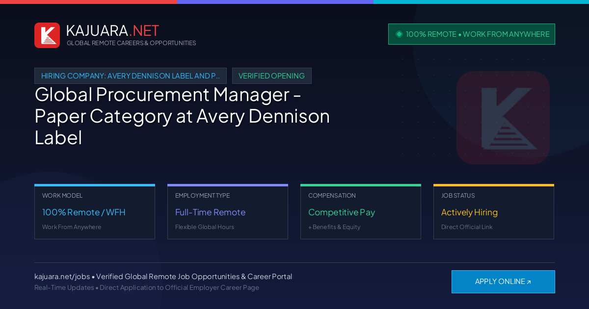[100% Remote] Global Procurement Manager - Paper Category at Avery Dennison Label and Packaging Materials – Hiring Now