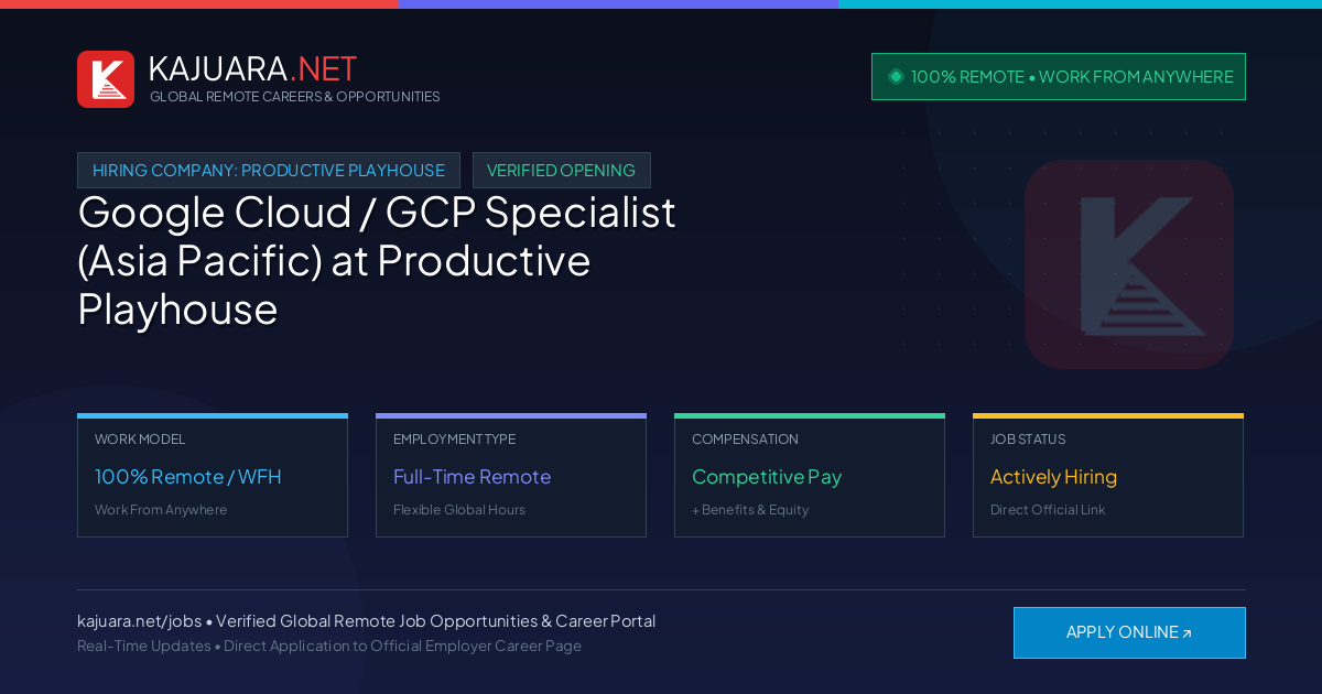 [100% Remote] Google Cloud / GCP Specialist (Asia Pacific) at Productive Playhouse – Hiring Now