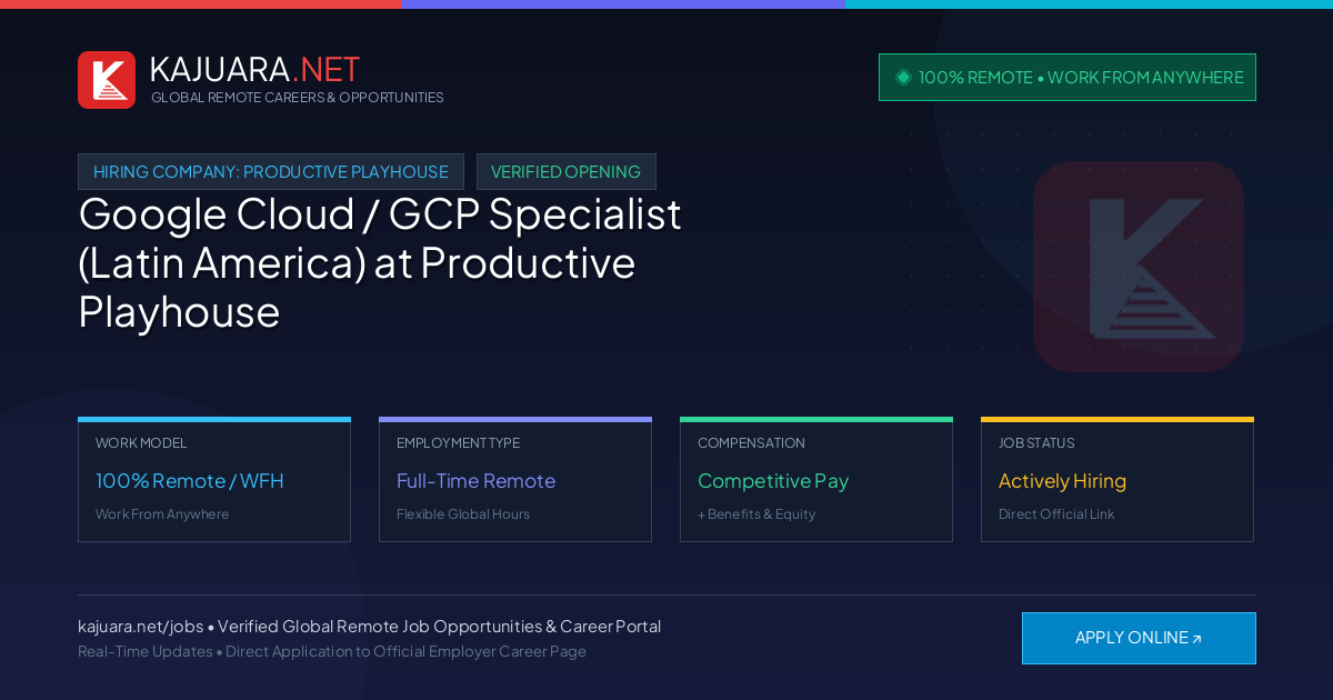 [100% Remote] Google Cloud / GCP Specialist (Latin America) at Productive Playhouse – Hiring Now