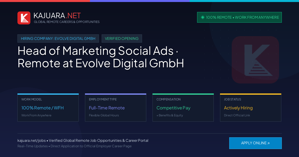 [100% Remote] Head of Marketing Social Ads · Remote at Evolve Digital GmbH – Hiring Now
