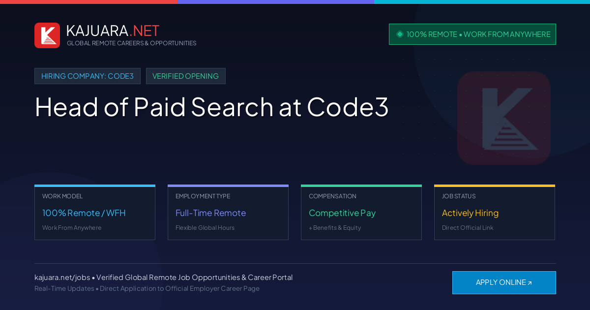 [100% Remote] Head of Paid Search at Code3 – Hiring Now
