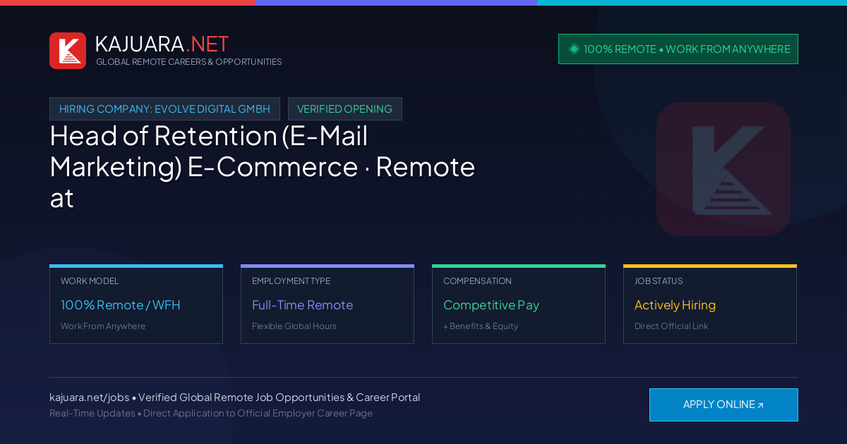 [100% Remote] Head of Retention (E-Mail Marketing) E-Commerce · Remote at Evolve Digital GmbH – Hiring Now