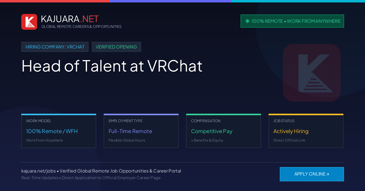 [100% Remote] Head of Talent at VRChat – Hiring Now