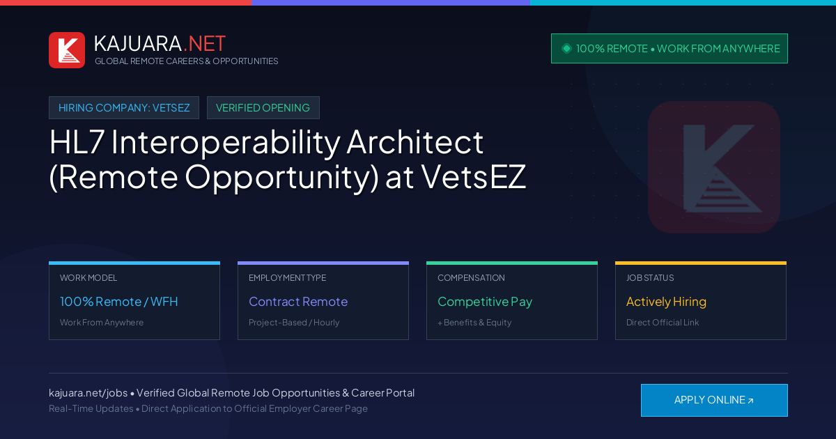[100% Remote] HL7 Interoperability Architect (Remote Opportunity) at VetsEZ – Hiring Now