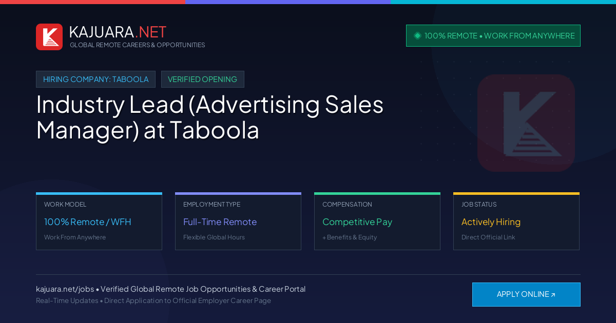 [100% Remote] Industry Lead (Advertising Sales Manager) at Taboola – Hiring Now