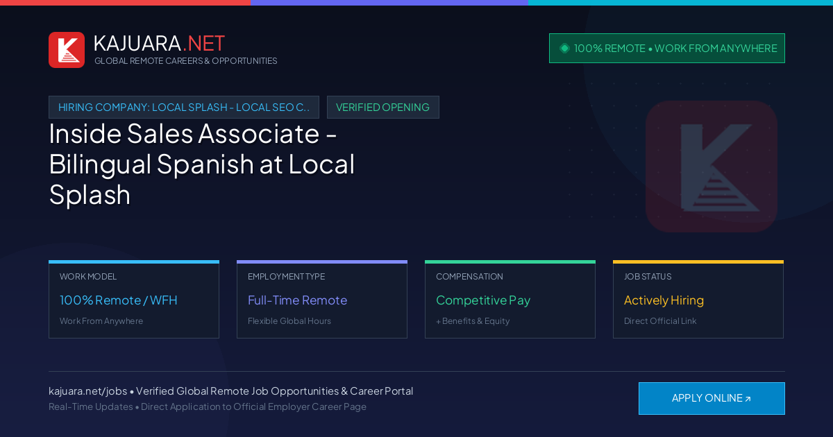 [100% Remote] Inside Sales Associate - Bilingual Spanish at Local Splash - Local SEO Company – Hiring Now