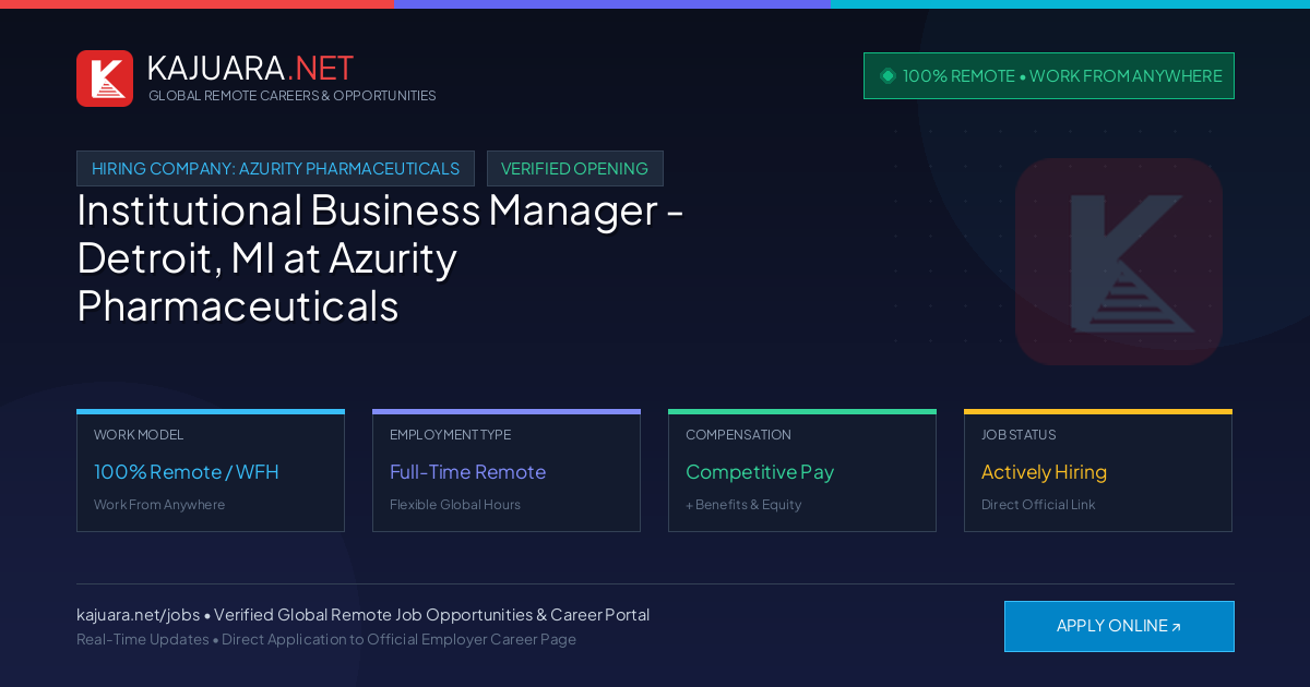 [100% Remote] Institutional Business Manager - Detroit, MI at Azurity Pharmaceuticals – Hiring Now