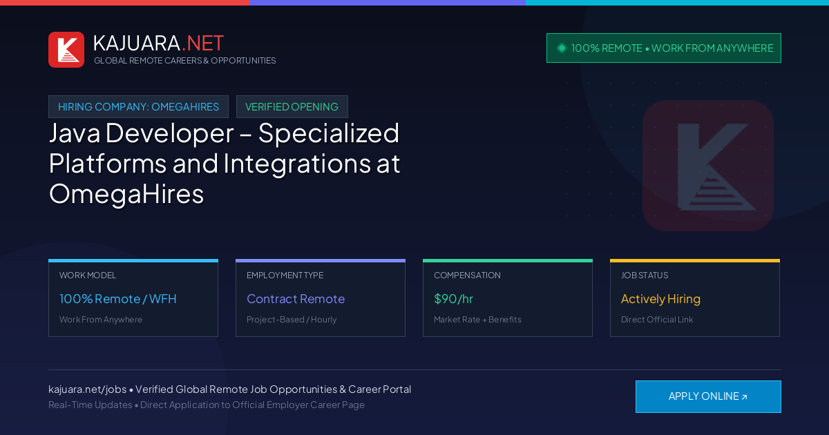 [100% Remote] Java Developer – Specialized Platforms and Integrations at OmegaHires – Hiring Now