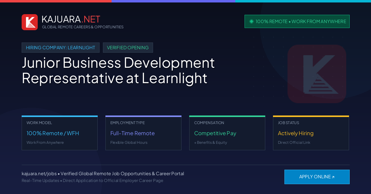 [100% Remote] Junior Business Development Representative at Learnlight – Hiring Now