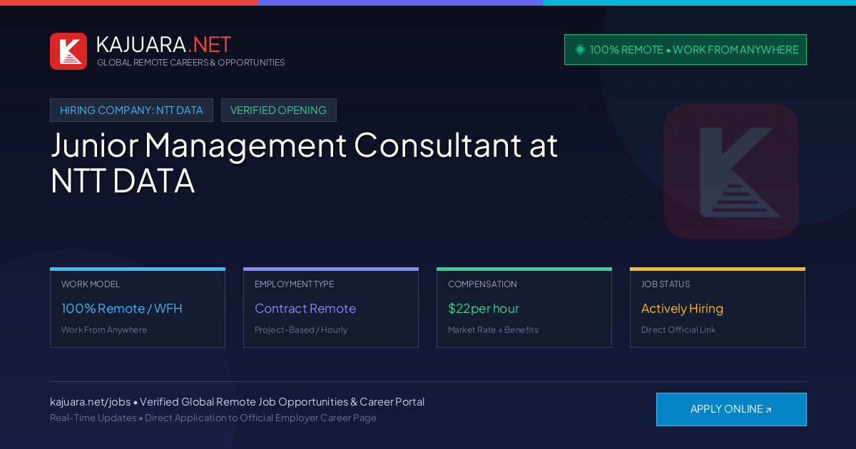 [100% Remote] Junior Management Consultant at NTT DATA – Hiring Now