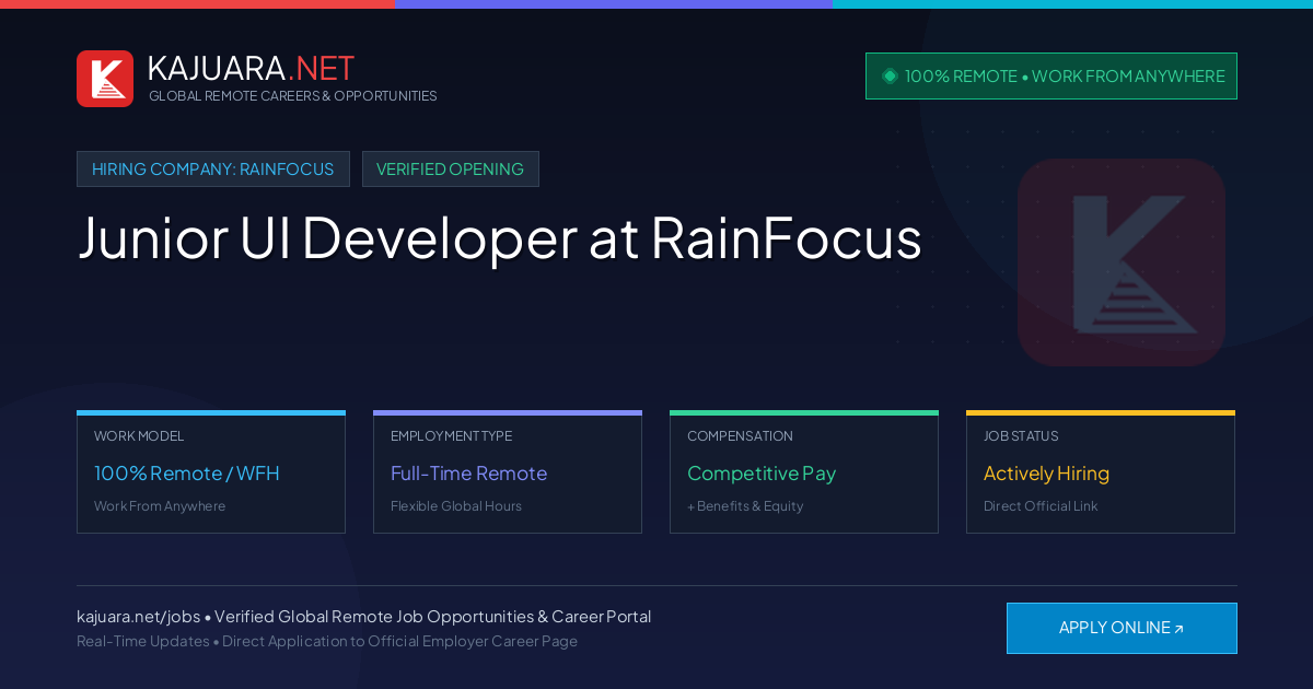 [100% Remote] Junior UI Developer at RainFocus – Hiring Now