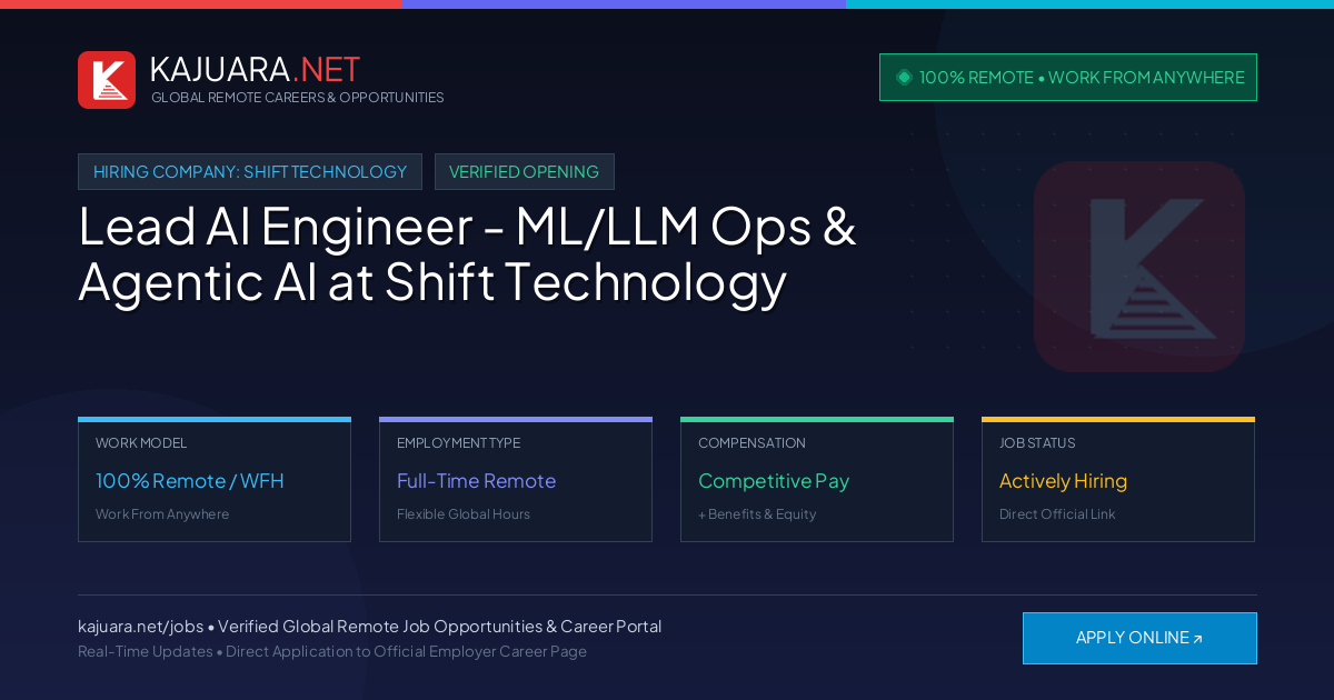 [100% Remote] Lead AI Engineer - ML/LLM Ops & Agentic AI at Shift Technology – Hiring Now