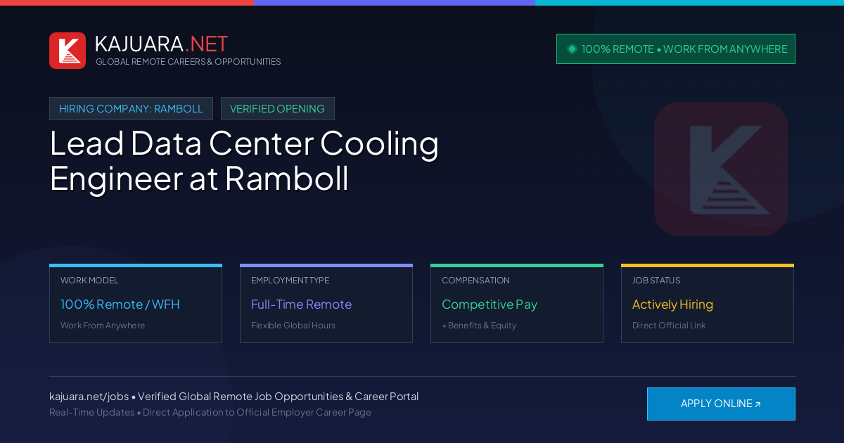 [100% Remote] Lead Data Center Cooling Engineer at Ramboll – Hiring Now