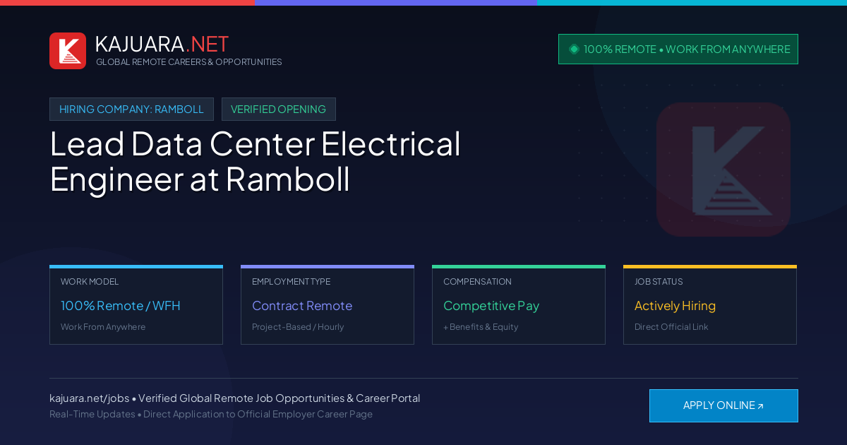 [100% Remote] Lead Data Center Electrical Engineer at Ramboll – Hiring Now