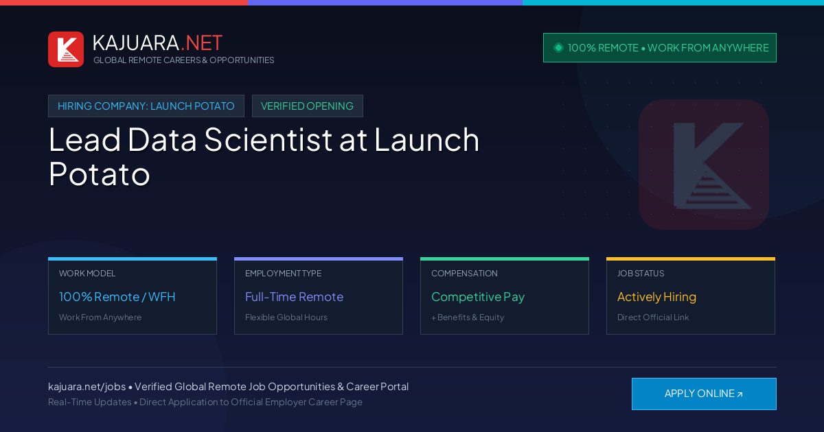 [100% Remote] Lead Data Scientist at Launch Potato – Hiring Now