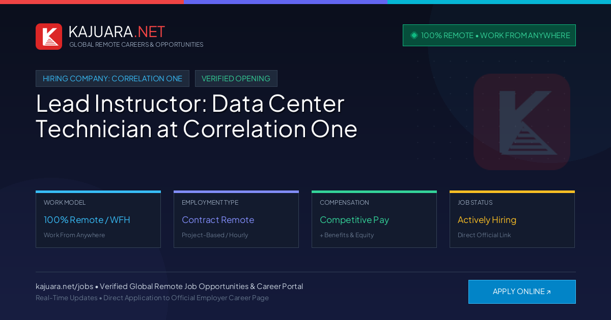 [100% Remote] Lead Instructor: Data Center Technician at Correlation One – Hiring Now