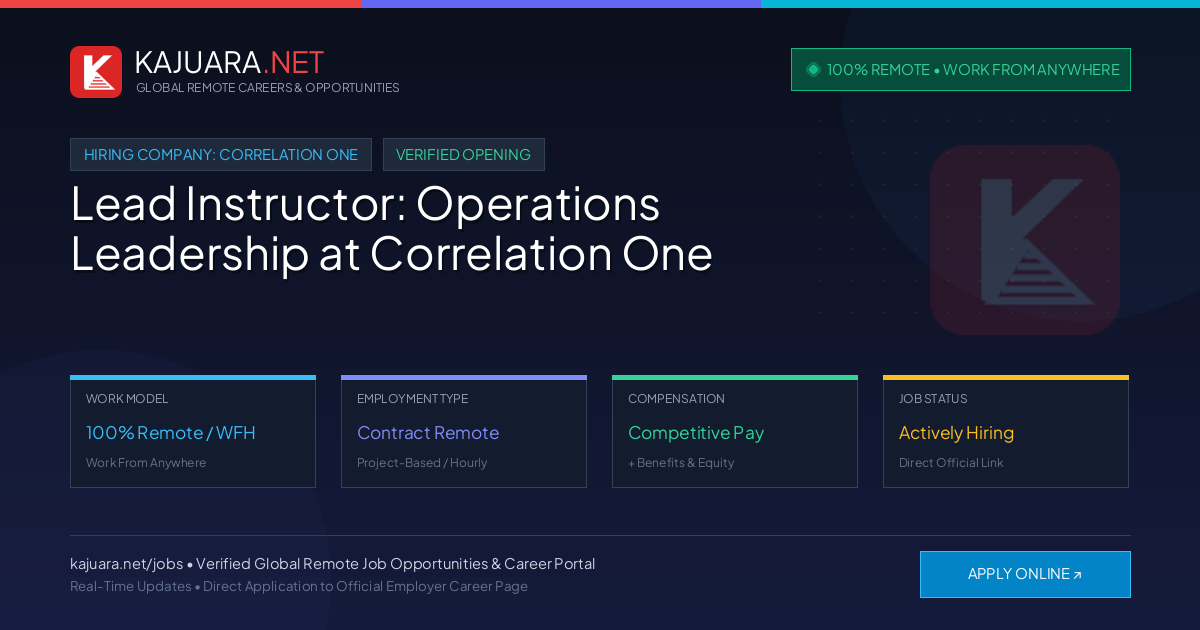[100% Remote] Lead Instructor: Operations Leadership at Correlation One – Hiring Now