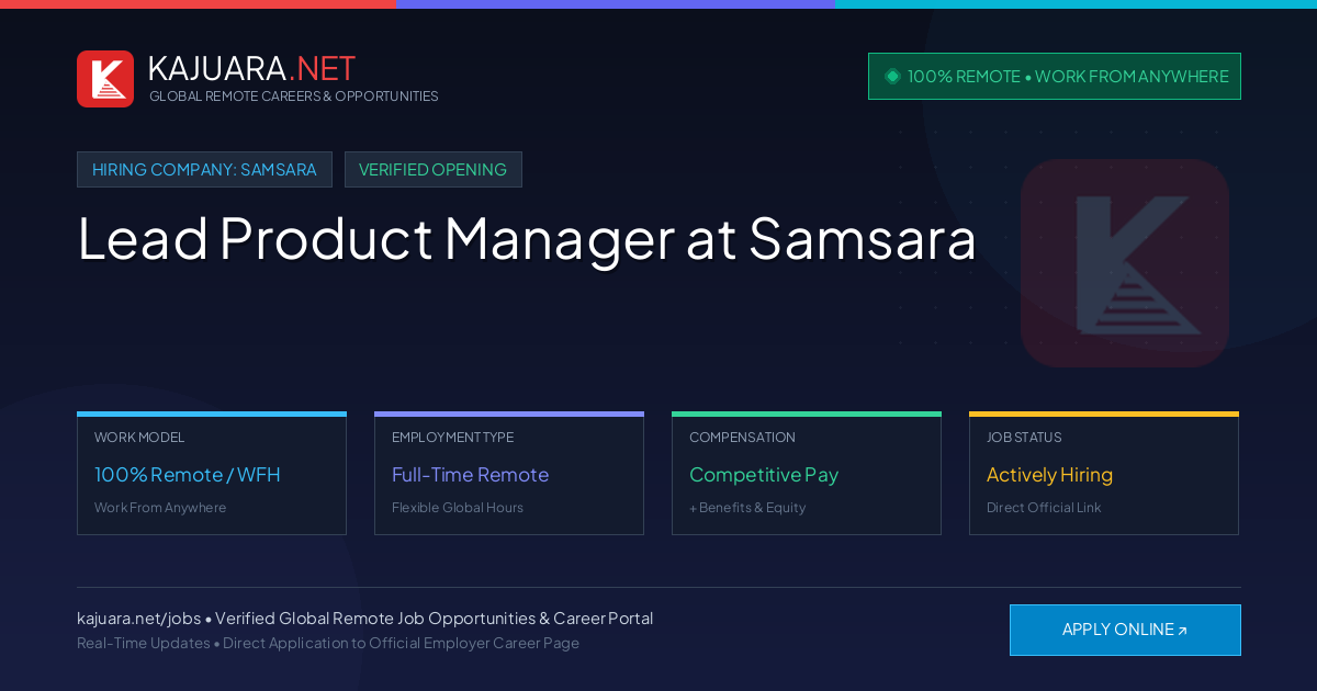 [100% Remote] Lead Product Manager at Samsara – Hiring Now