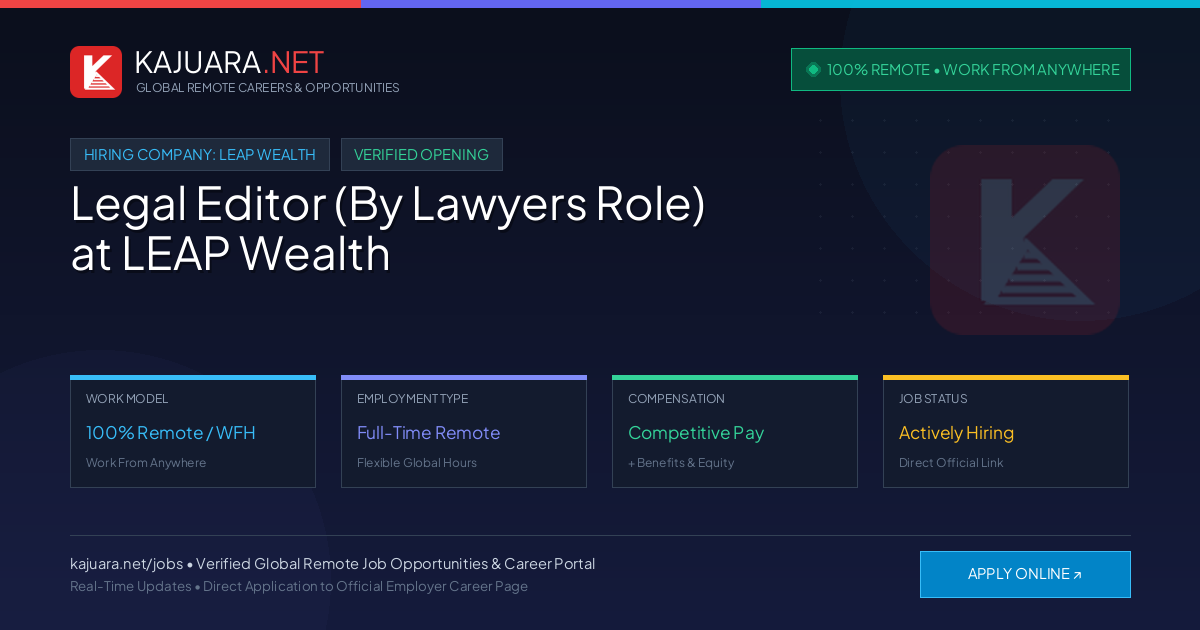 [100% Remote] Legal Editor (By Lawyers Role) at LEAP Wealth – Hiring Now