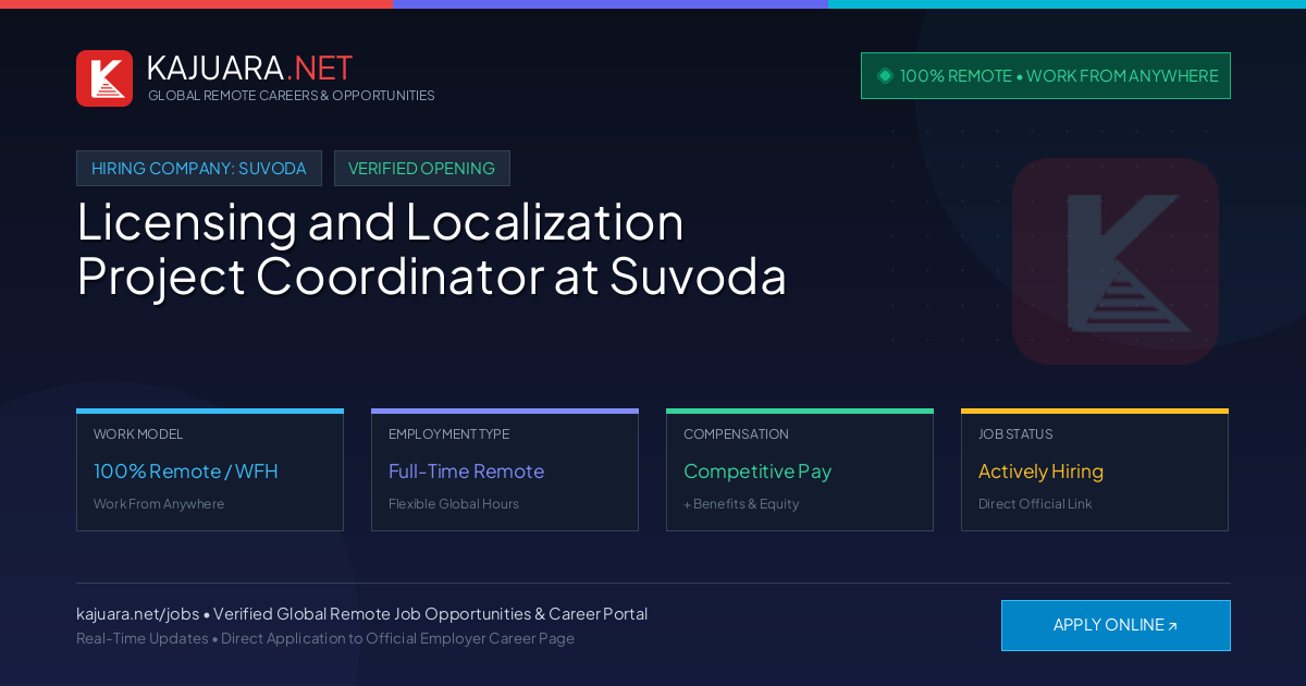 [100% Remote] Licensing and Localization Project Coordinator at Suvoda – Hiring Now