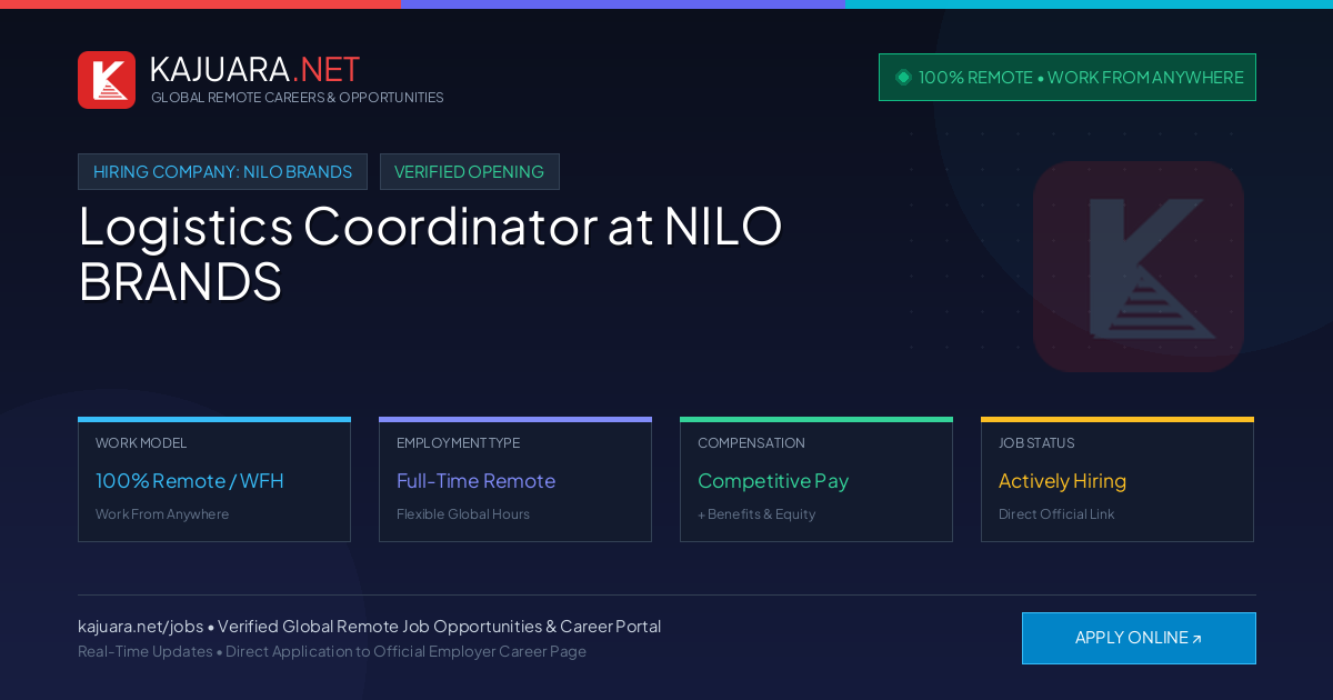 [100% Remote] Logistics Coordinator at NILO BRANDS – Hiring Now