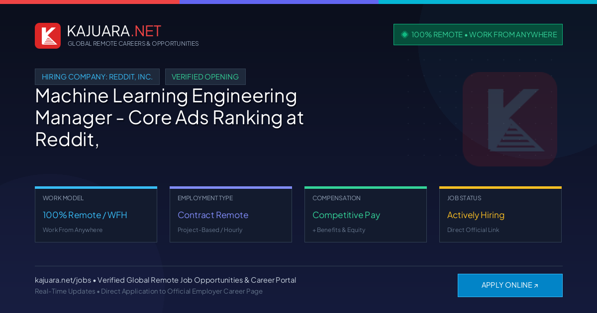 [100% Remote] Machine Learning Engineering Manager - Core Ads Ranking at Reddit, Inc. – Hiring Now