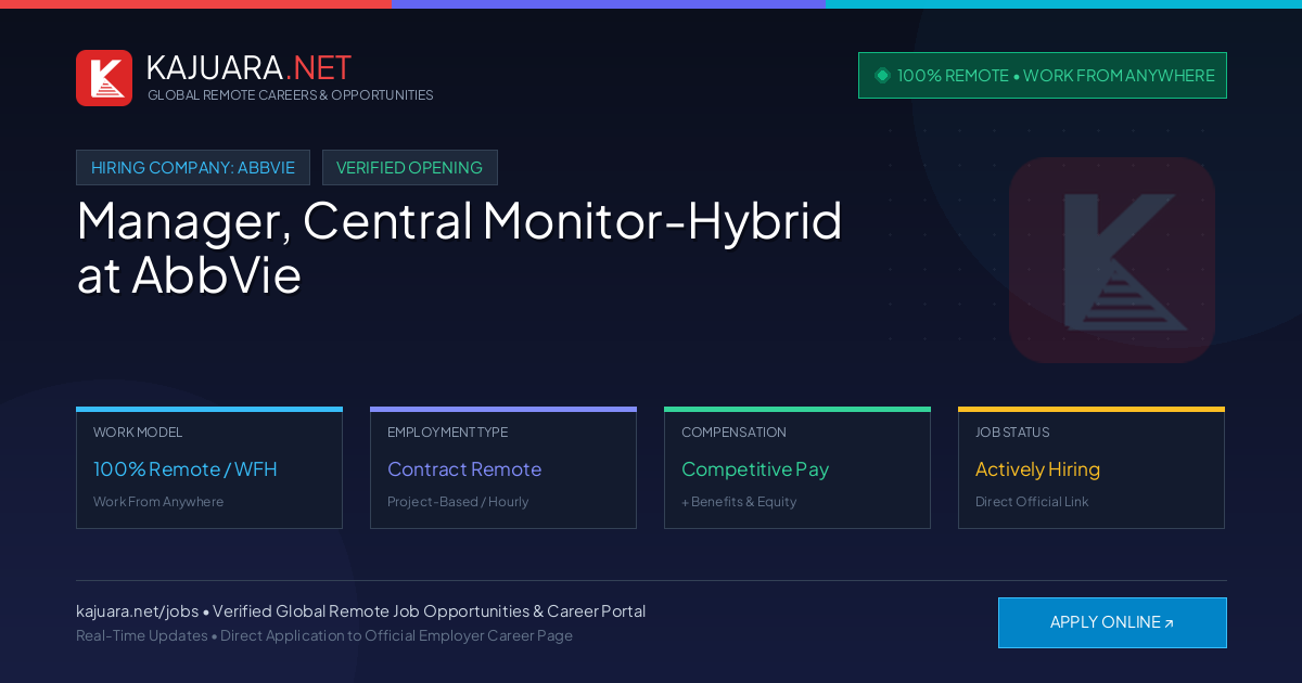 [100% Remote] Manager, Central Monitor-Hybrid at AbbVie – Hiring Now