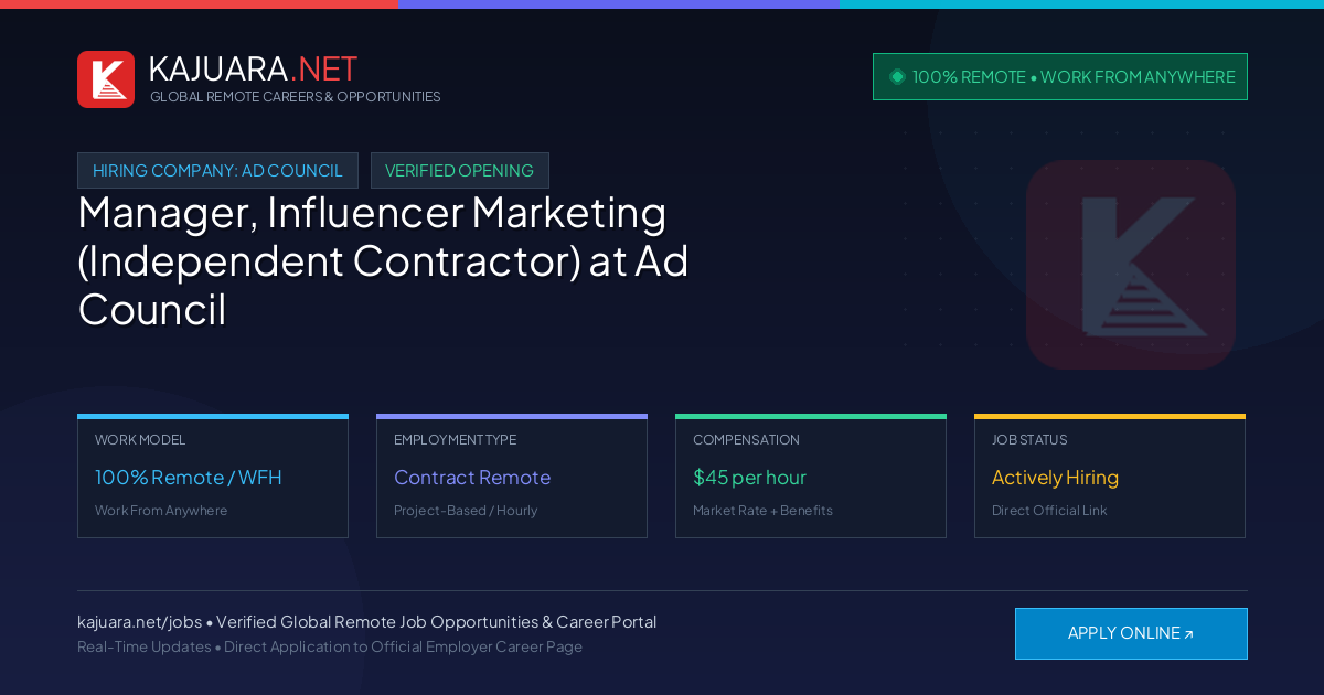 [100% Remote] Manager, Influencer Marketing (Independent Contractor) at Ad Council – Hiring Now