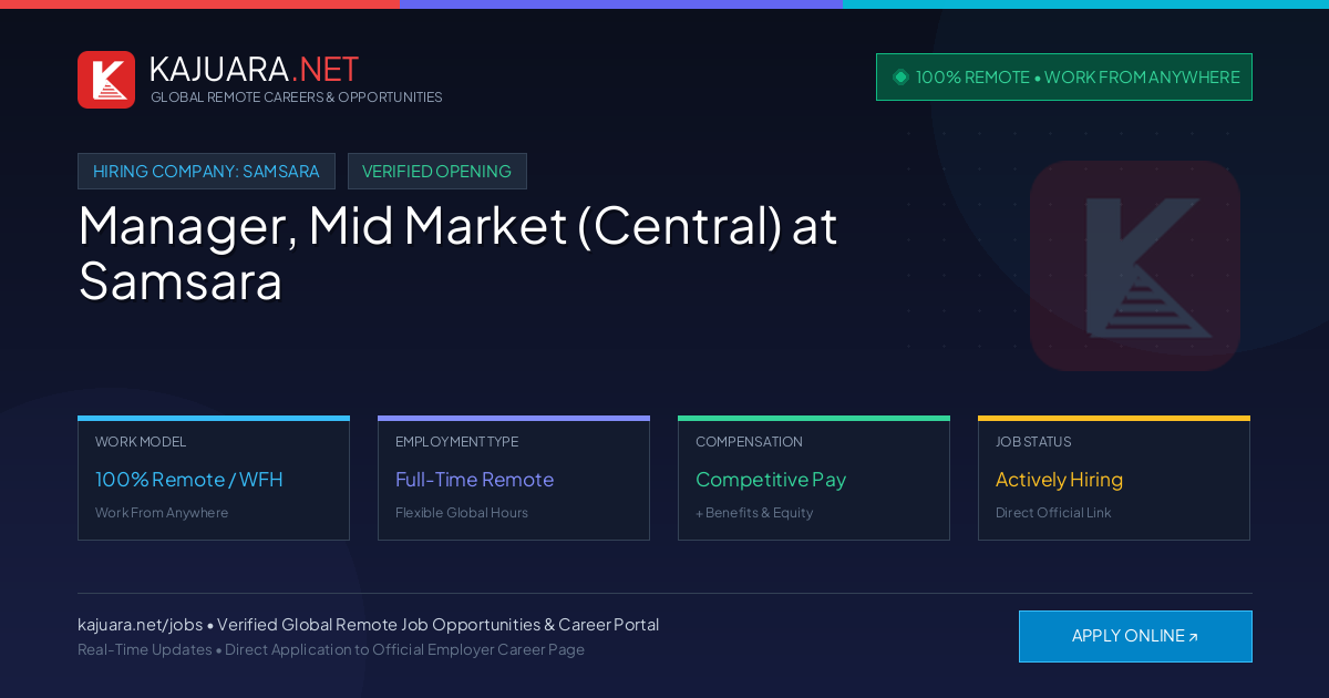[100% Remote] Manager, Mid Market (Central) at Samsara – Hiring Now