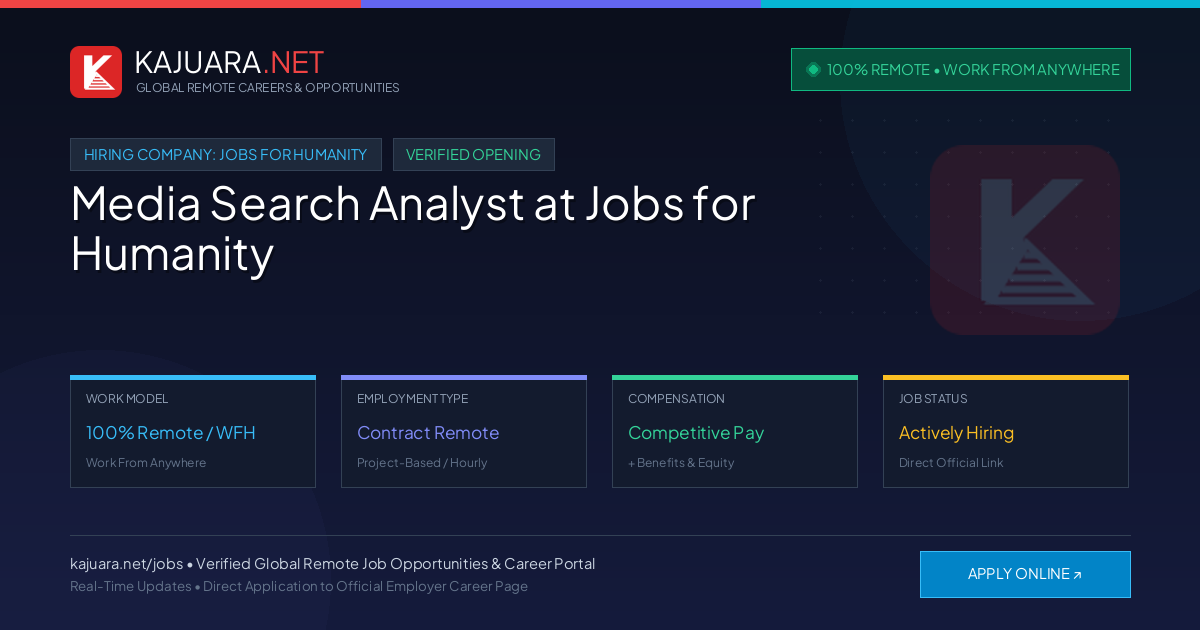[100% Remote] Media Search Analyst at Jobs for Humanity – Hiring Now