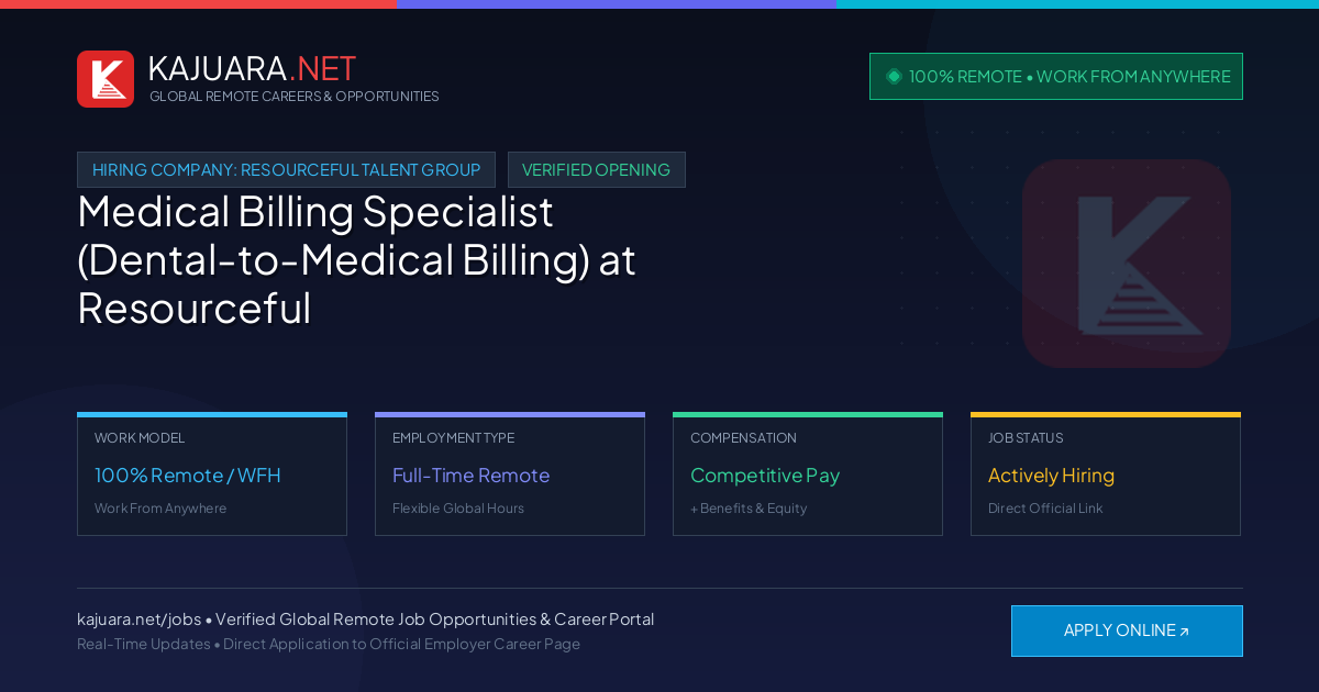 [100% Remote] Medical Billing Specialist (Dental-to-Medical Billing) at Resourceful Talent Group – Hiring Now