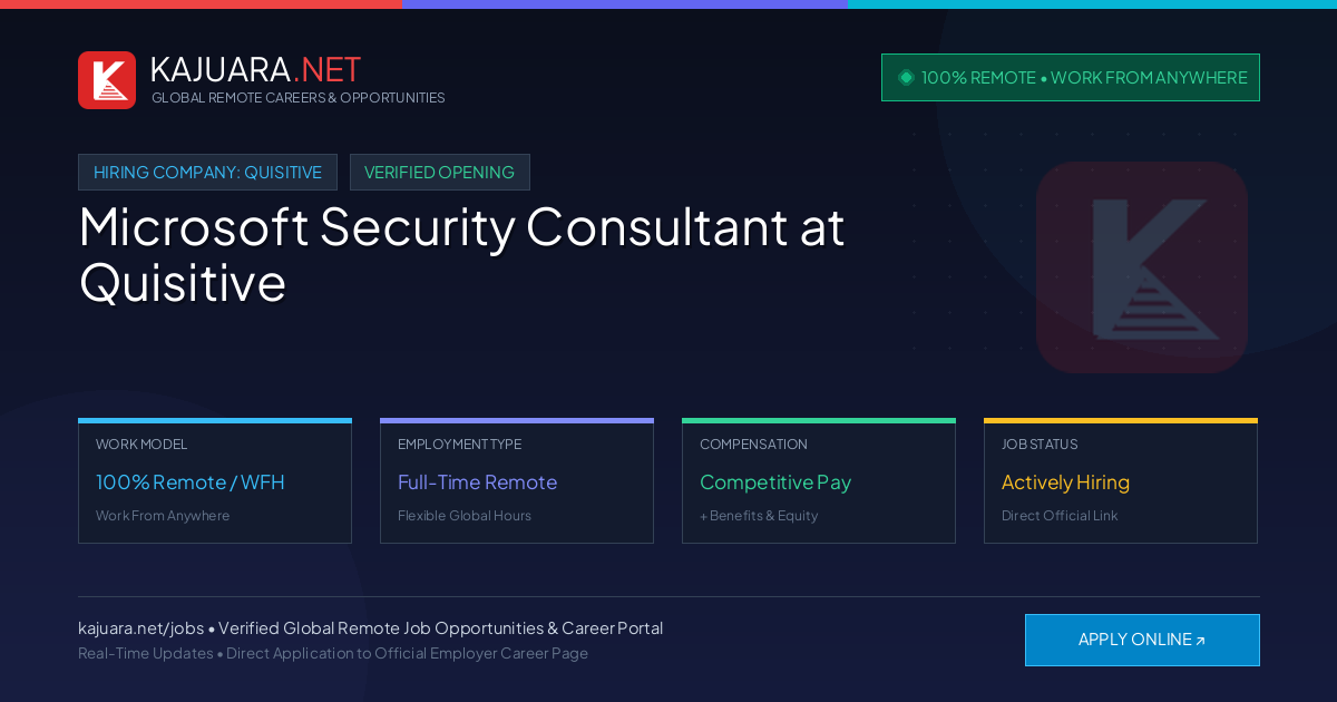 [100% Remote] Microsoft Security Consultant at Quisitive – Hiring Now
