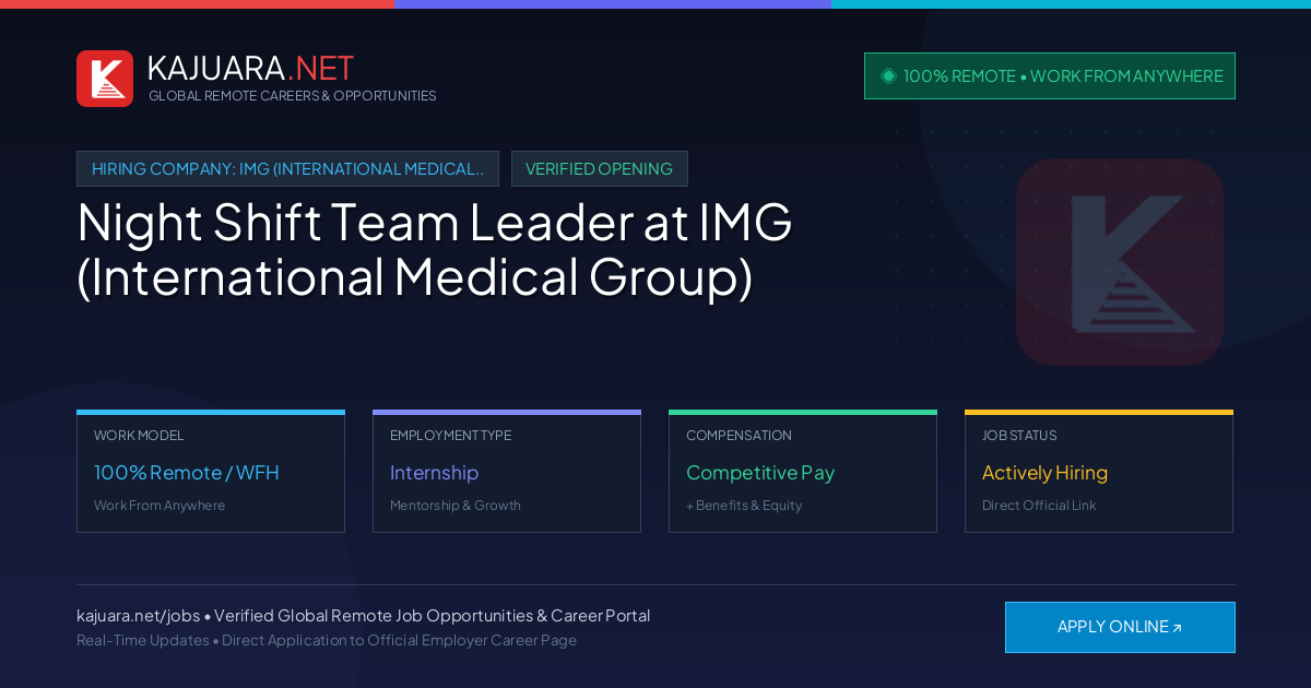 [100% Remote] Night Shift Team Leader at IMG (International Medical Group) – Hiring Now