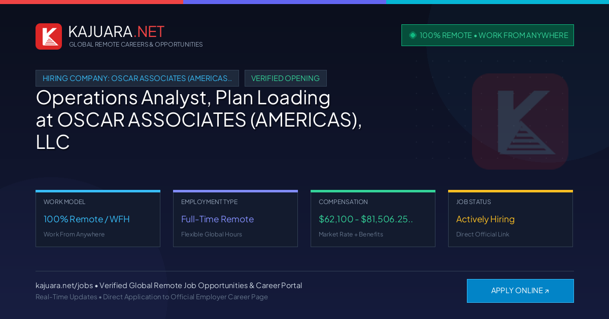 [100% Remote] Operations Analyst, Plan Loading at OSCAR ASSOCIATES (AMERICAS), LLC – Hiring Now