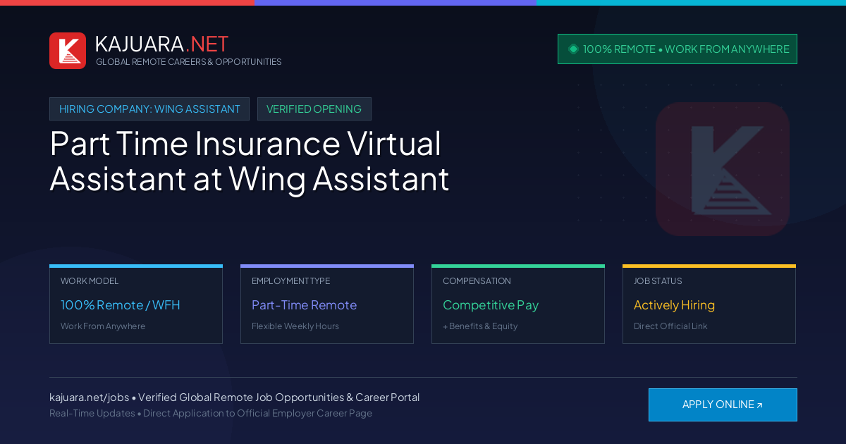 [100% Remote] Part Time Insurance Virtual Assistant at Wing Assistant – Hiring Now