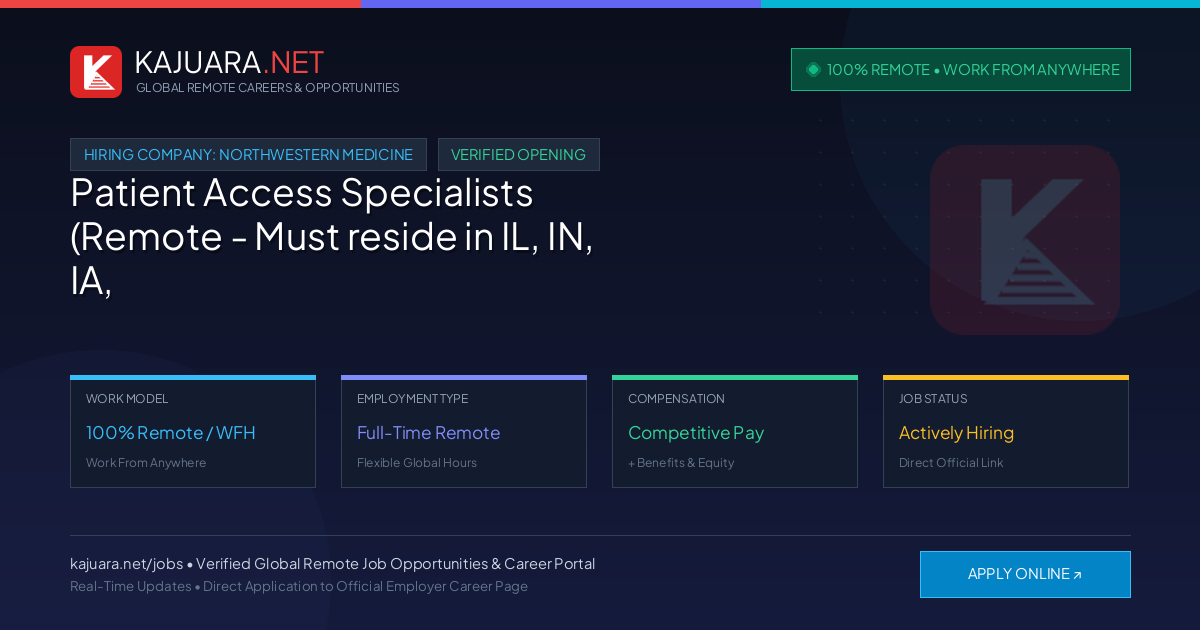 [100% Remote] Patient Access Specialists (Remote - Must reside in IL, IN, IA, or WI) at Northwestern Medicine – Hiring Now