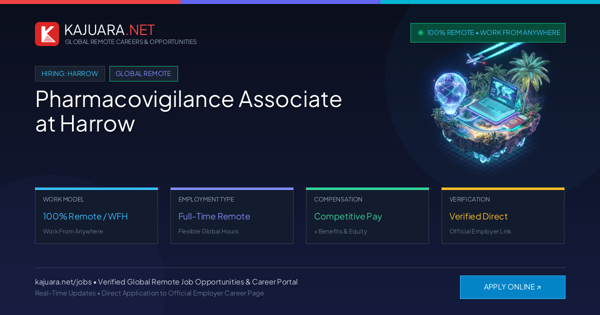 [100% Remote] Pharmacovigilance Associate at Harrow – Hiring Now
