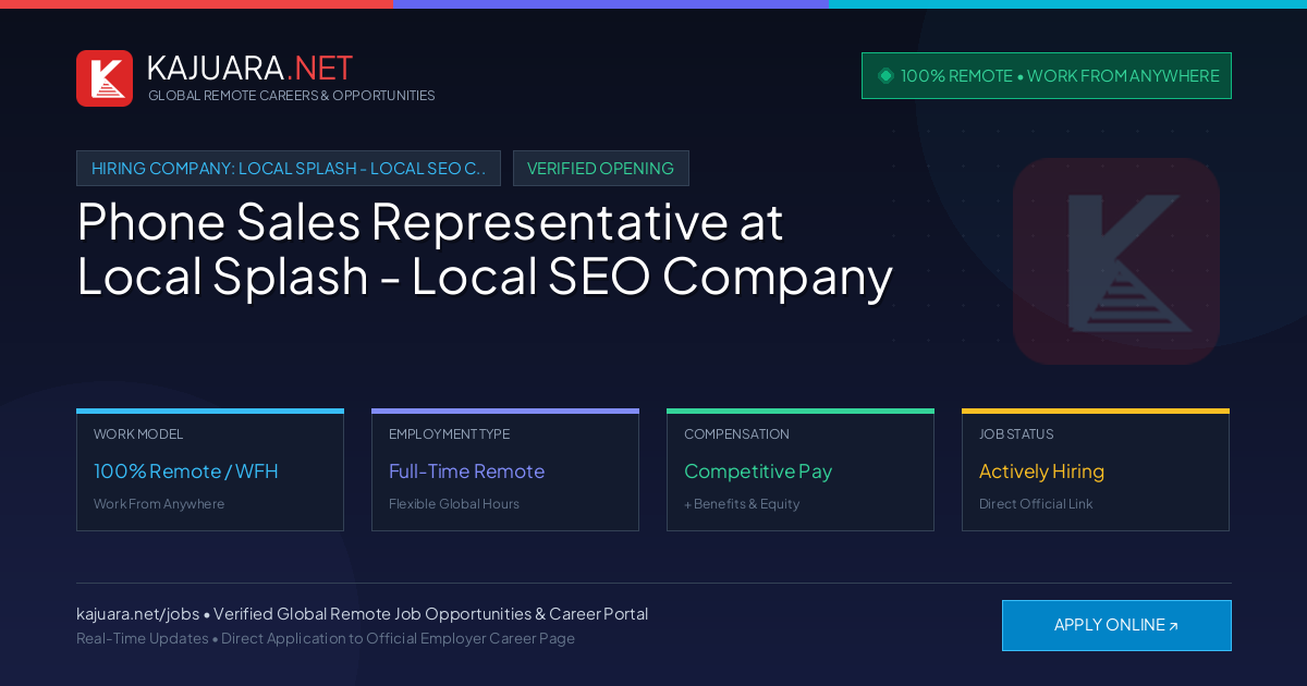 [100% Remote] Phone Sales Representative at Local Splash - Local SEO Company – Hiring Now