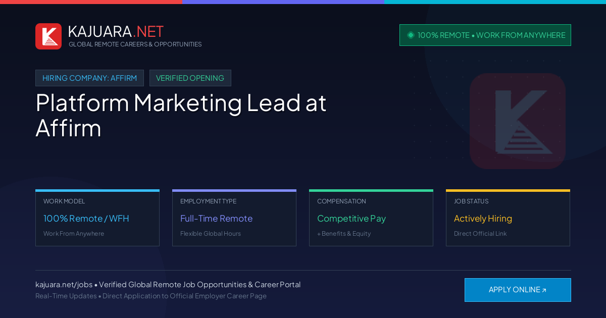 [100% Remote] Platform Marketing Lead at Affirm – Hiring Now