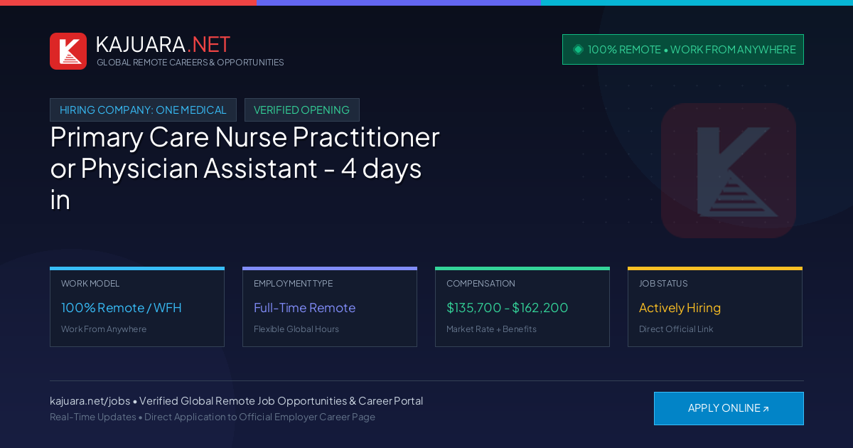 [100% Remote] Primary Care Nurse Practitioner or Physician Assistant - 4 days in clinic, 1 day remote at One Medical – Hiring Now