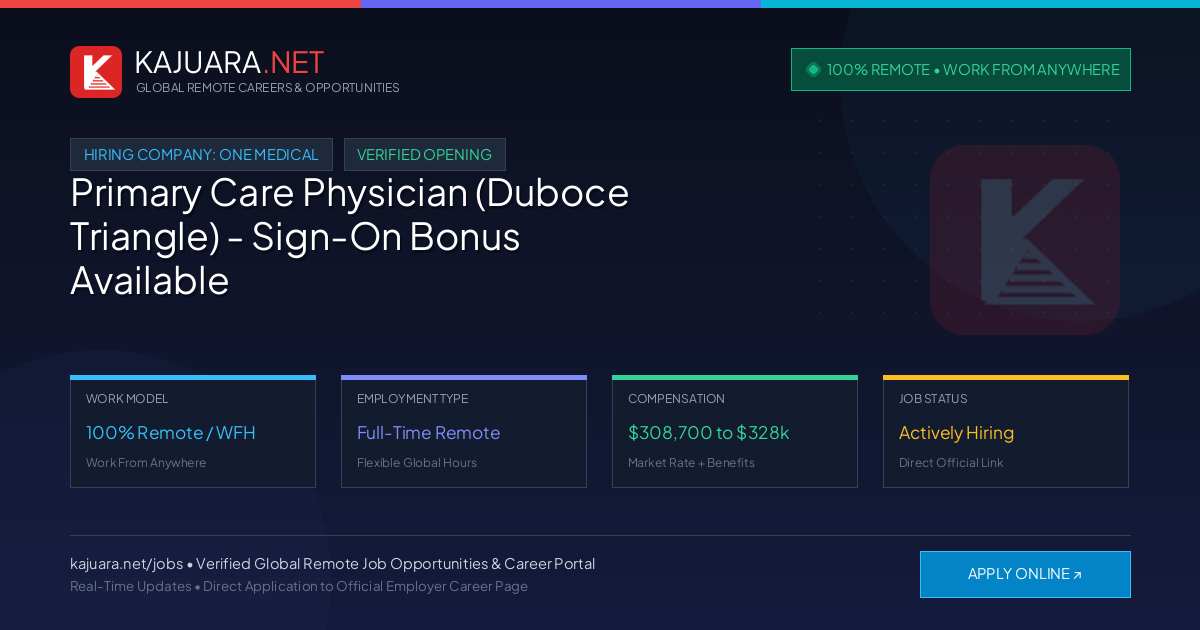 [100% Remote] Primary Care Physician (Duboce Triangle) - Sign-On Bonus Available - 4 days in clinic, 1 day remote at One Medical – Hiring Now