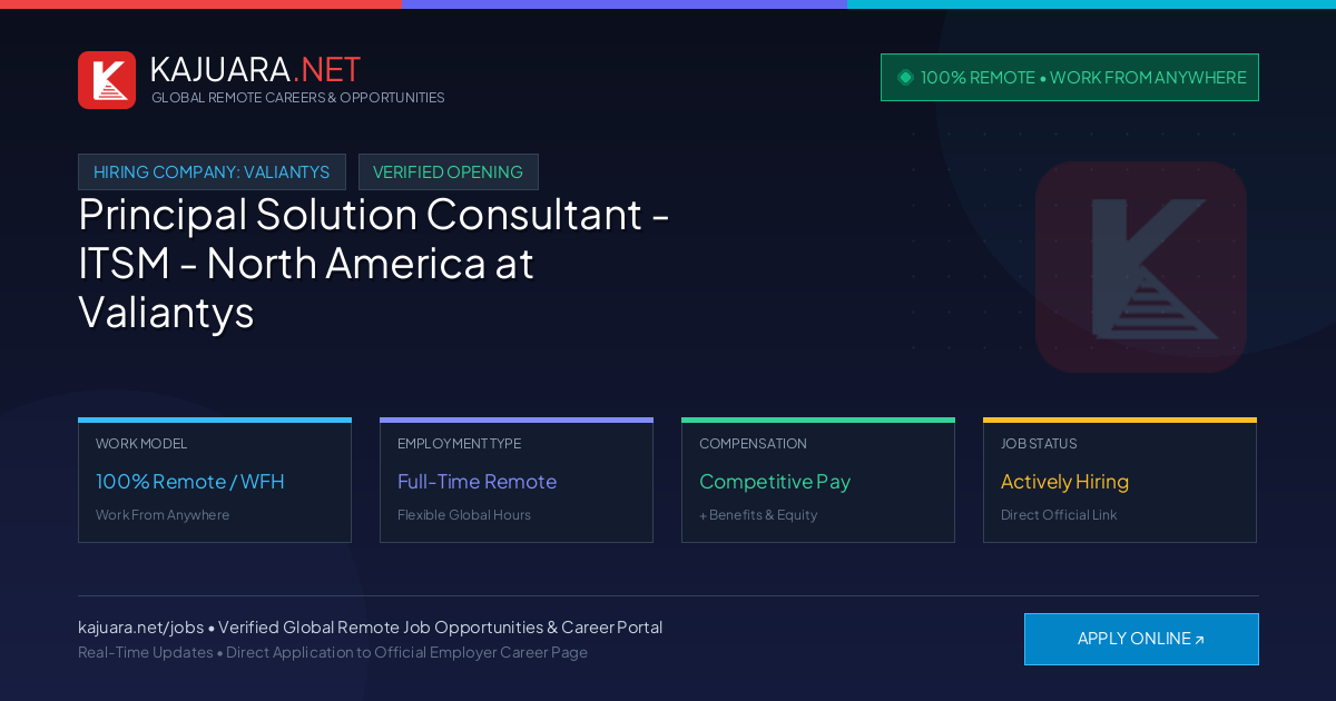 [100% Remote] Principal Solution Consultant - ITSM - North America at Valiantys – Hiring Now