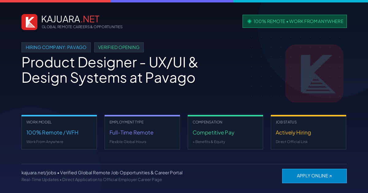 [100% Remote] Product Designer - UX/UI & Design Systems at Pavago – Hiring Now