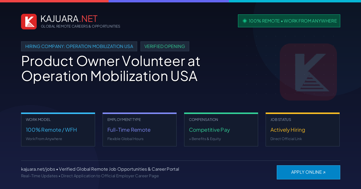 [100% Remote] Product Owner Volunteer at Operation Mobilization USA – Hiring Now