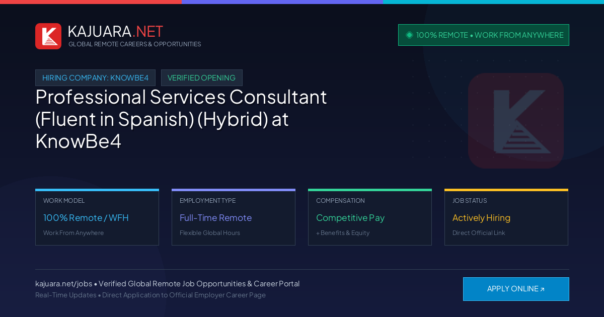 [100% Remote] Professional Services Consultant (Fluent in Spanish) (Hybrid) at KnowBe4 – Hiring Now